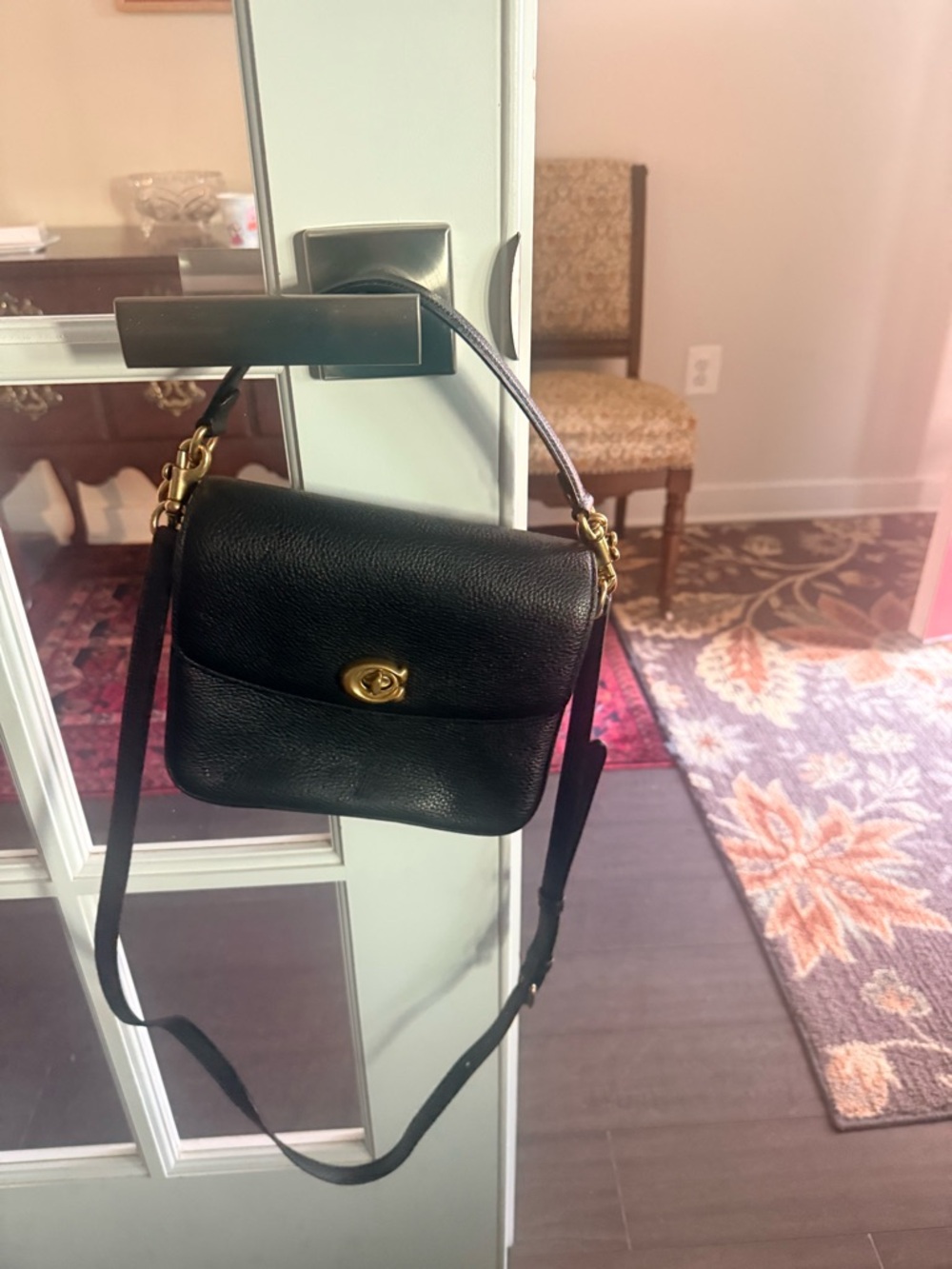 Coach and Four Black Pebbled Leather Crossbody with Gold Turn-Lock - Picture 6 of 6